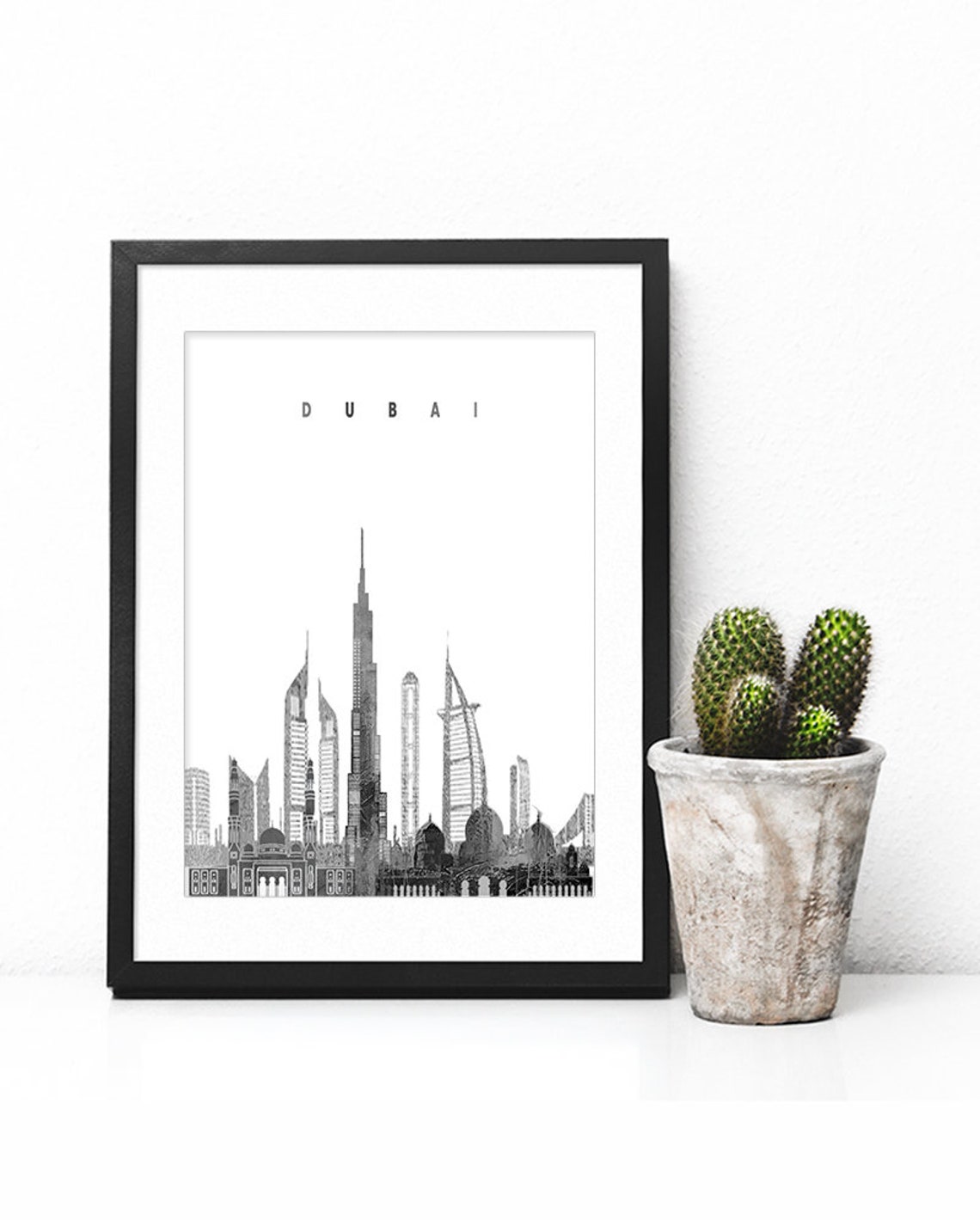 Dubai Black and White Skyline Burj Khalifa Minimalist Poster - Image 2