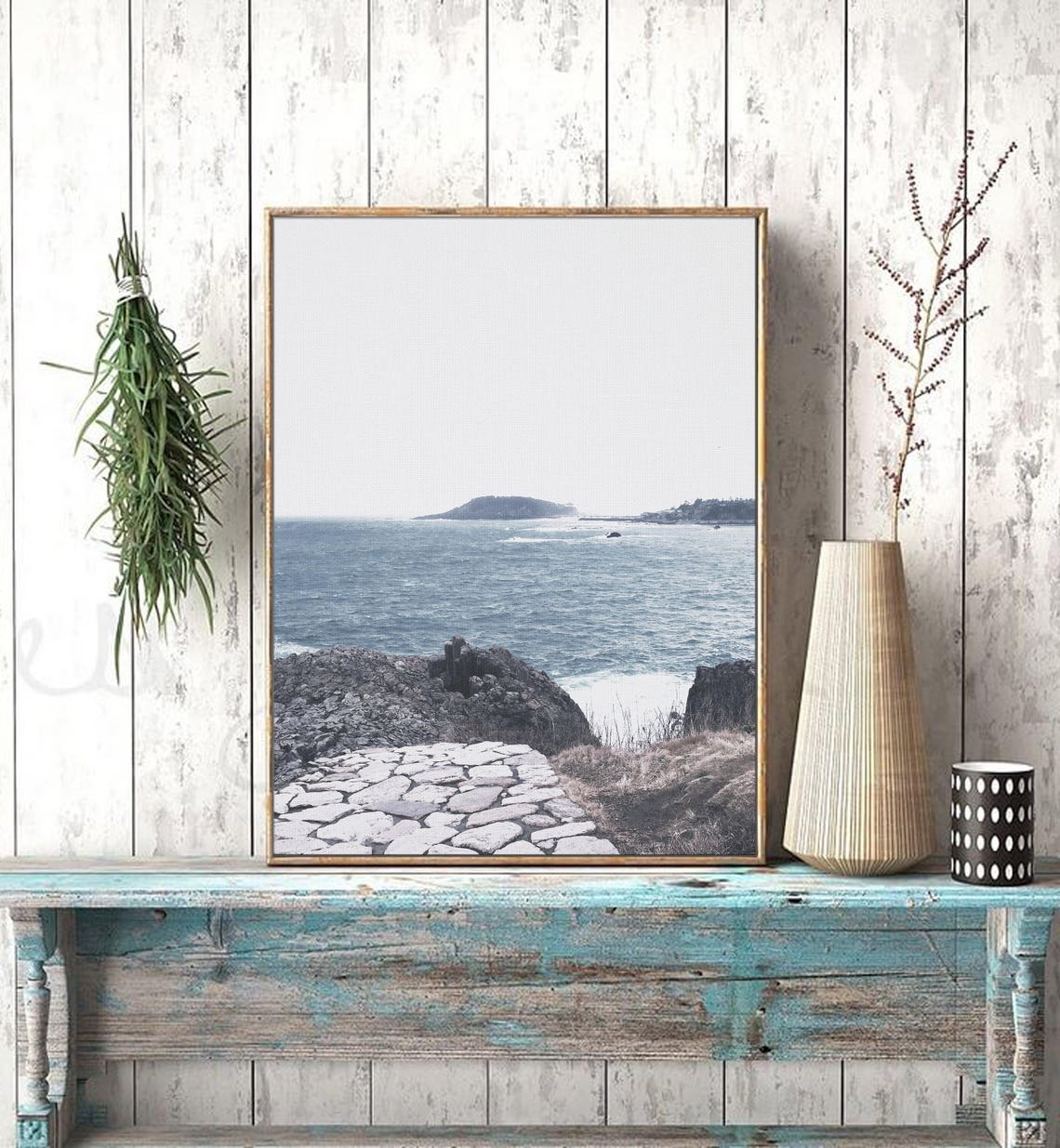 Japan Seascape Rocky Cliffs Ocean Photography Serene Minimal Poster