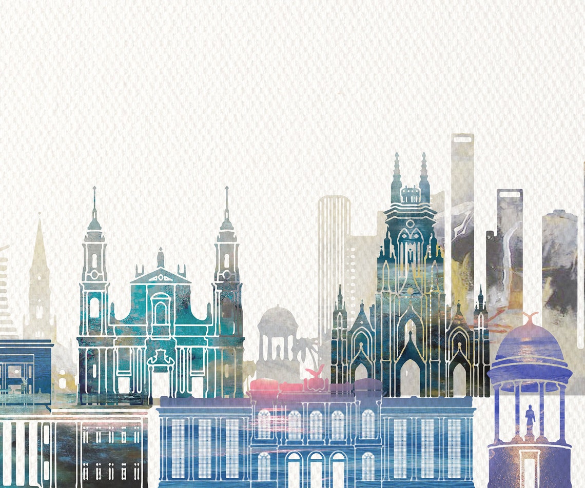 Bogota Colombia Watercolor Skyline Cathedral Cityscape Poster - Image 2