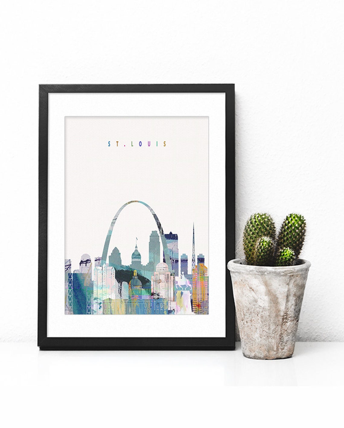 St. Louis Missouri Watercolor Skyline Gateway Arch Pastel Art Poster - Image 2