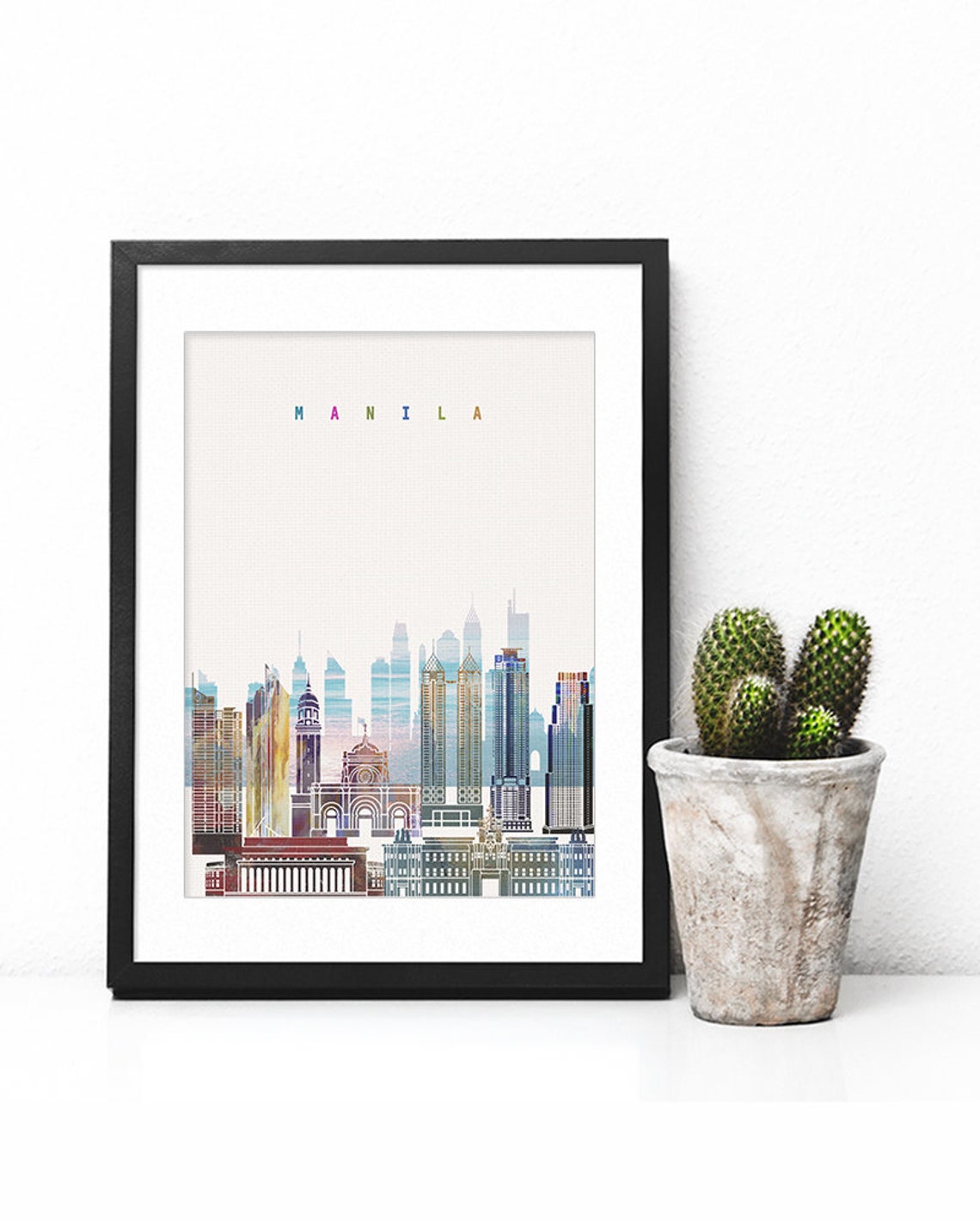 Manila Philippines Colorful Watercolor City Skyline Art Poster - Image 2