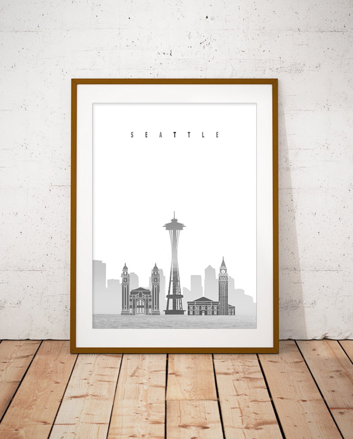 Seattle Washington Space Needle Black White Skyline Poster Art