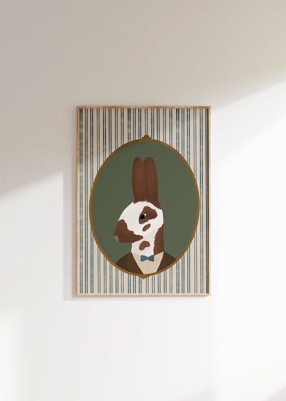 Vintage Gentleman Rabbit Suit Bow Tie Portrait Nursery Wall Art