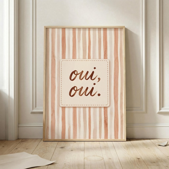 Oui Oui French Quote Terracotta Striped Watercolor Script Poster