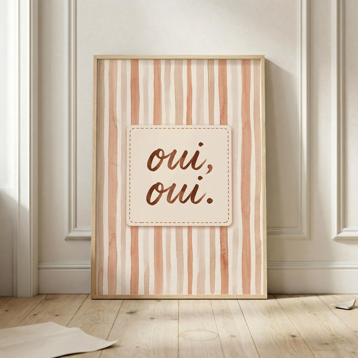 Oui Oui French Quote Terracotta Striped Watercolor Script Poster