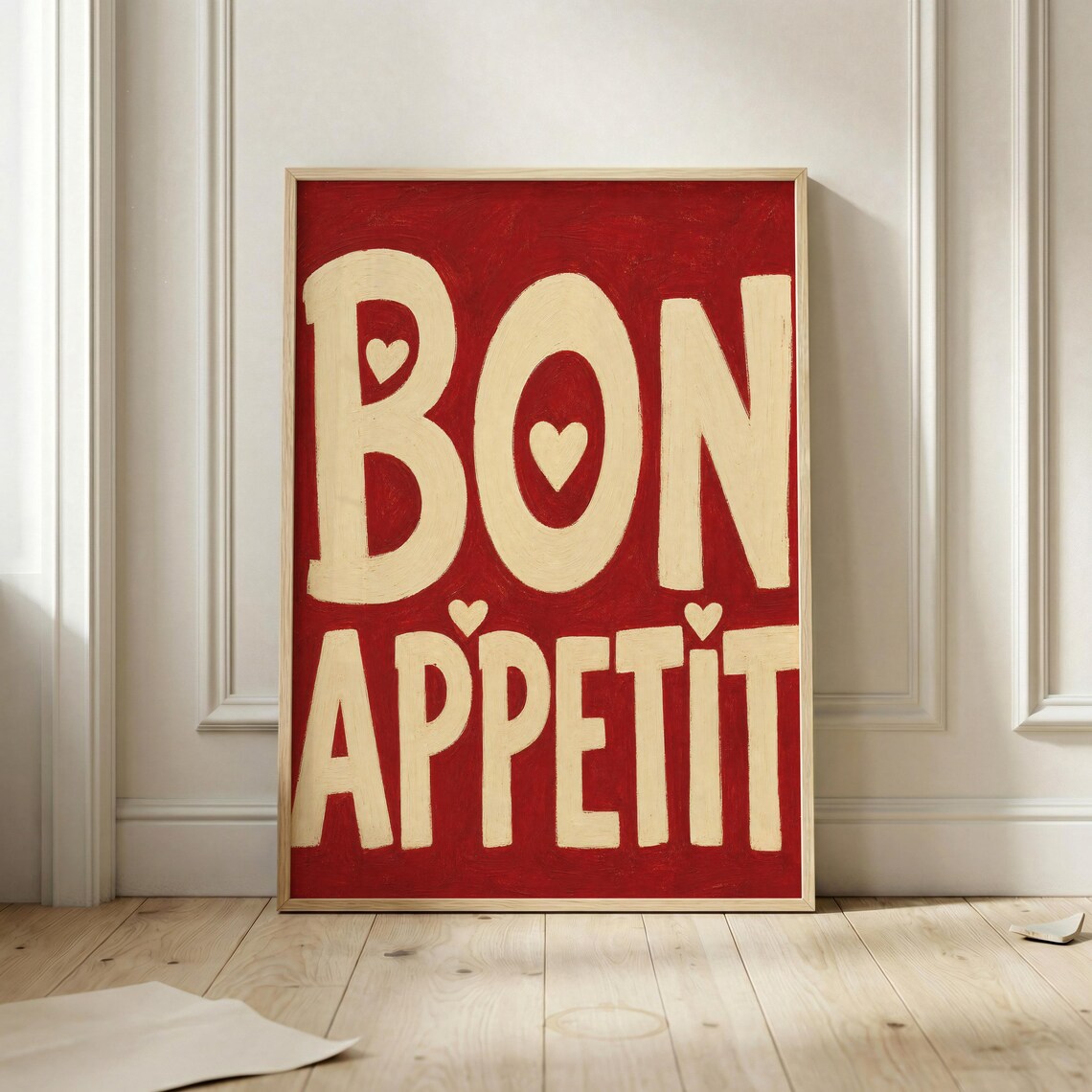 Bon Appetit Poster, Retro French Typography Art Print