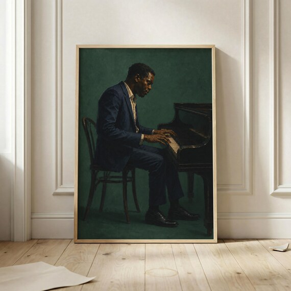 Jazz Pianist Green Grand Piano Player Vintage Music Room Poster