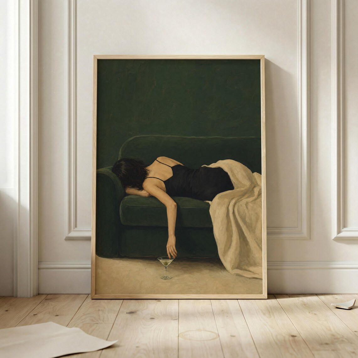 Martini Woman Green Velvet Couch Moody Cocktail Lover Art Poster
