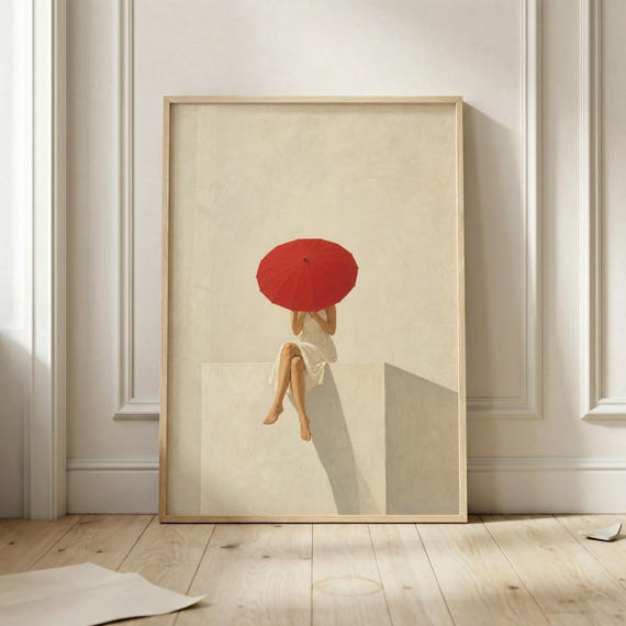 Red Umbrella Woman Minimalist Poster Print