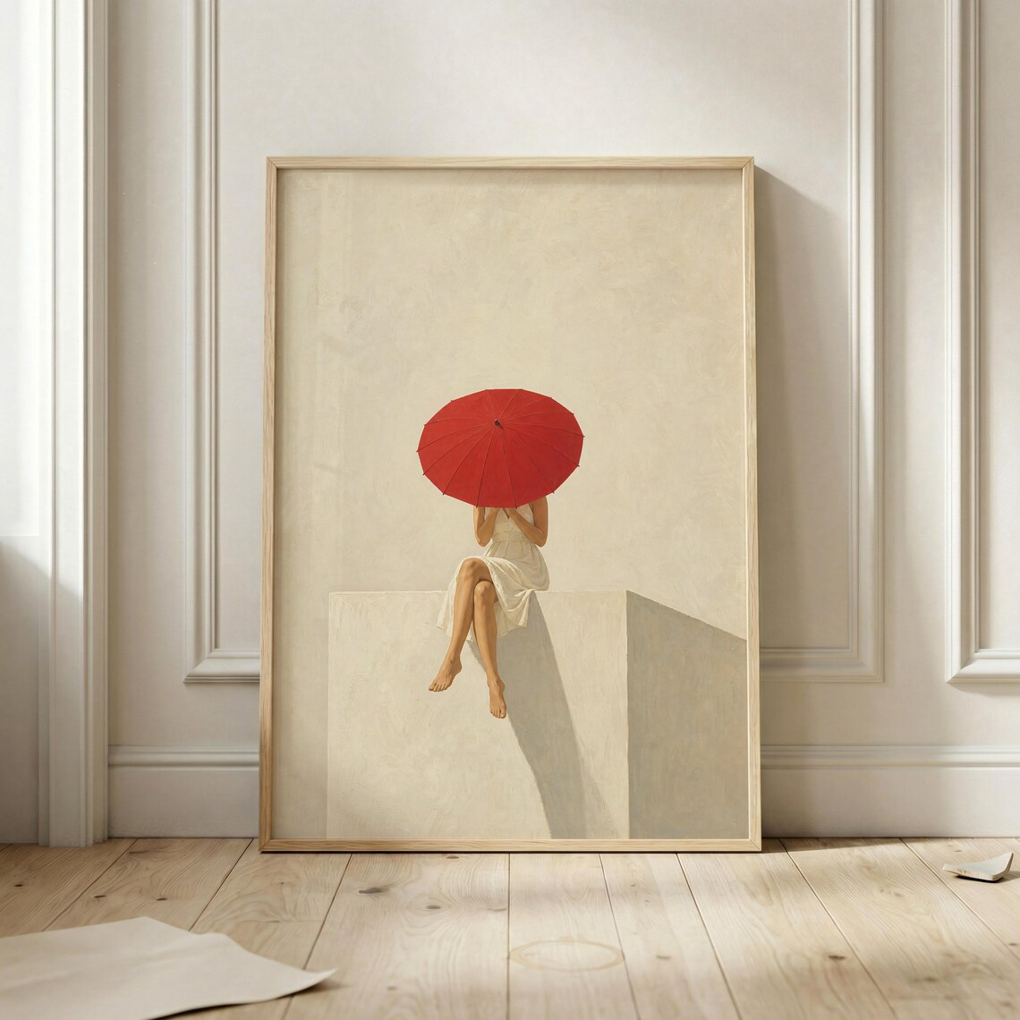 Red Umbrella Woman Minimalist Poster Print