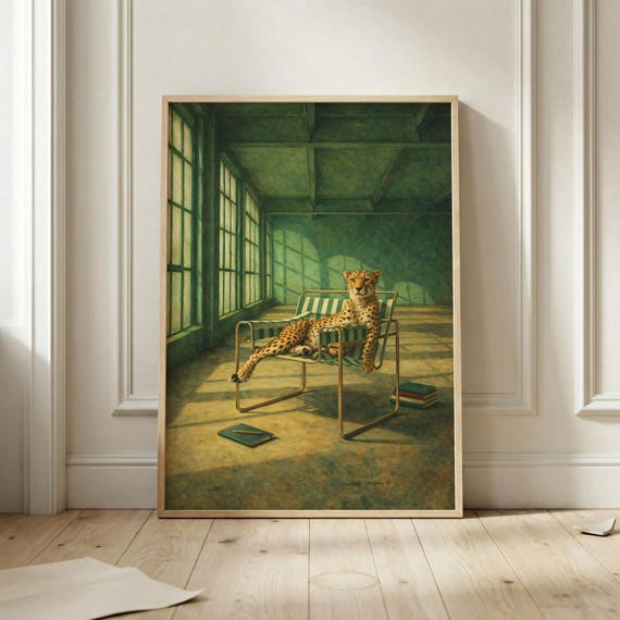 Cheetah Lounge Wall Art Minimalist Animal Poster Mid Century Modern Print Contemporary Wildlife Decor