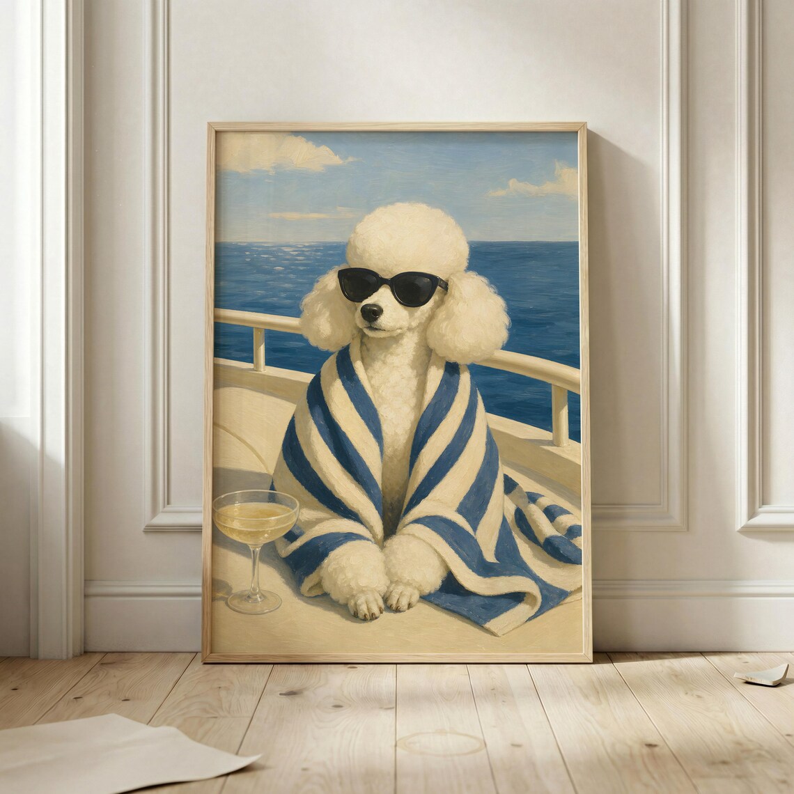 Poodle On Yacht Poster, Vintage Fashion Art Print