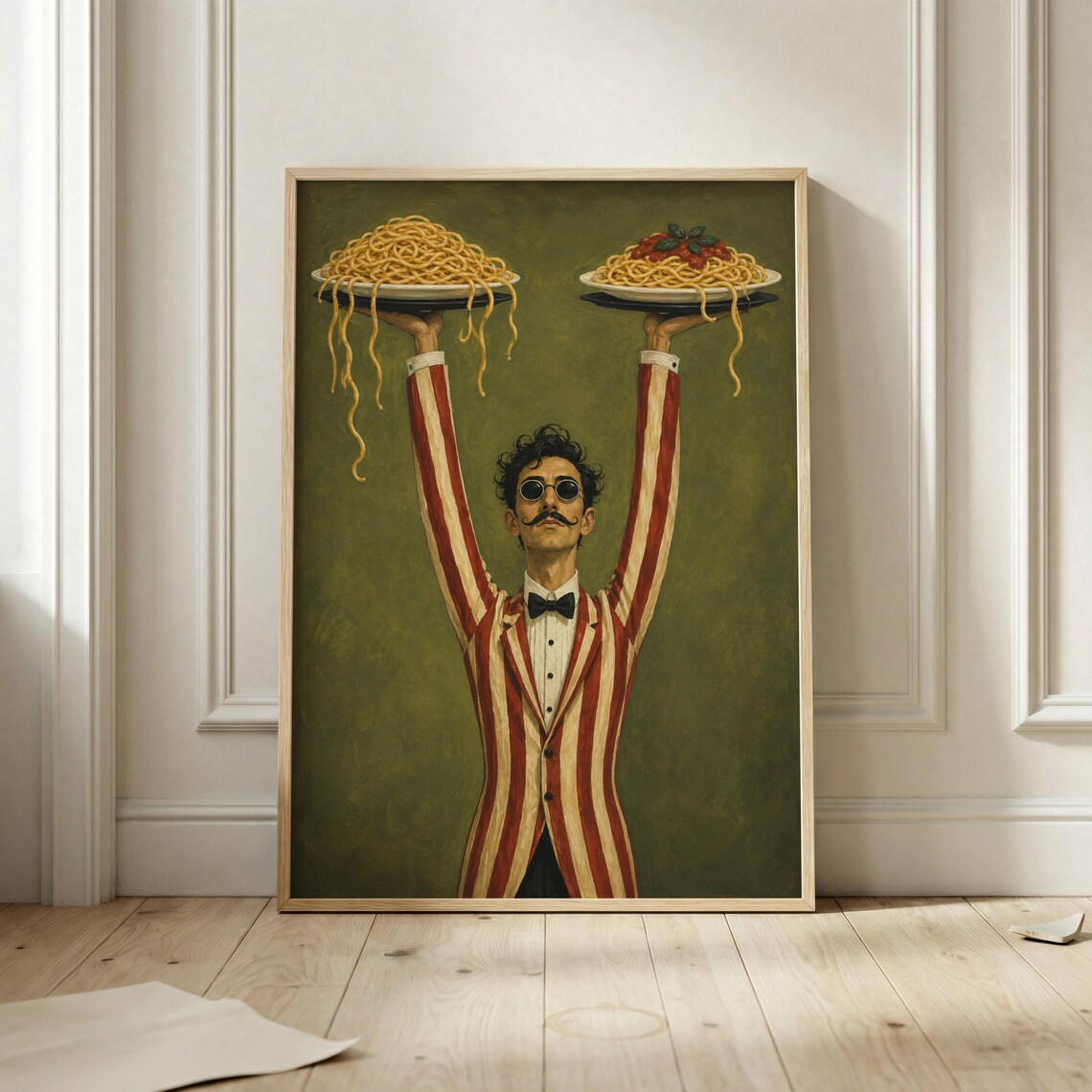 Funny Pasta Waiter Vintage Italian Kitchen Art Print