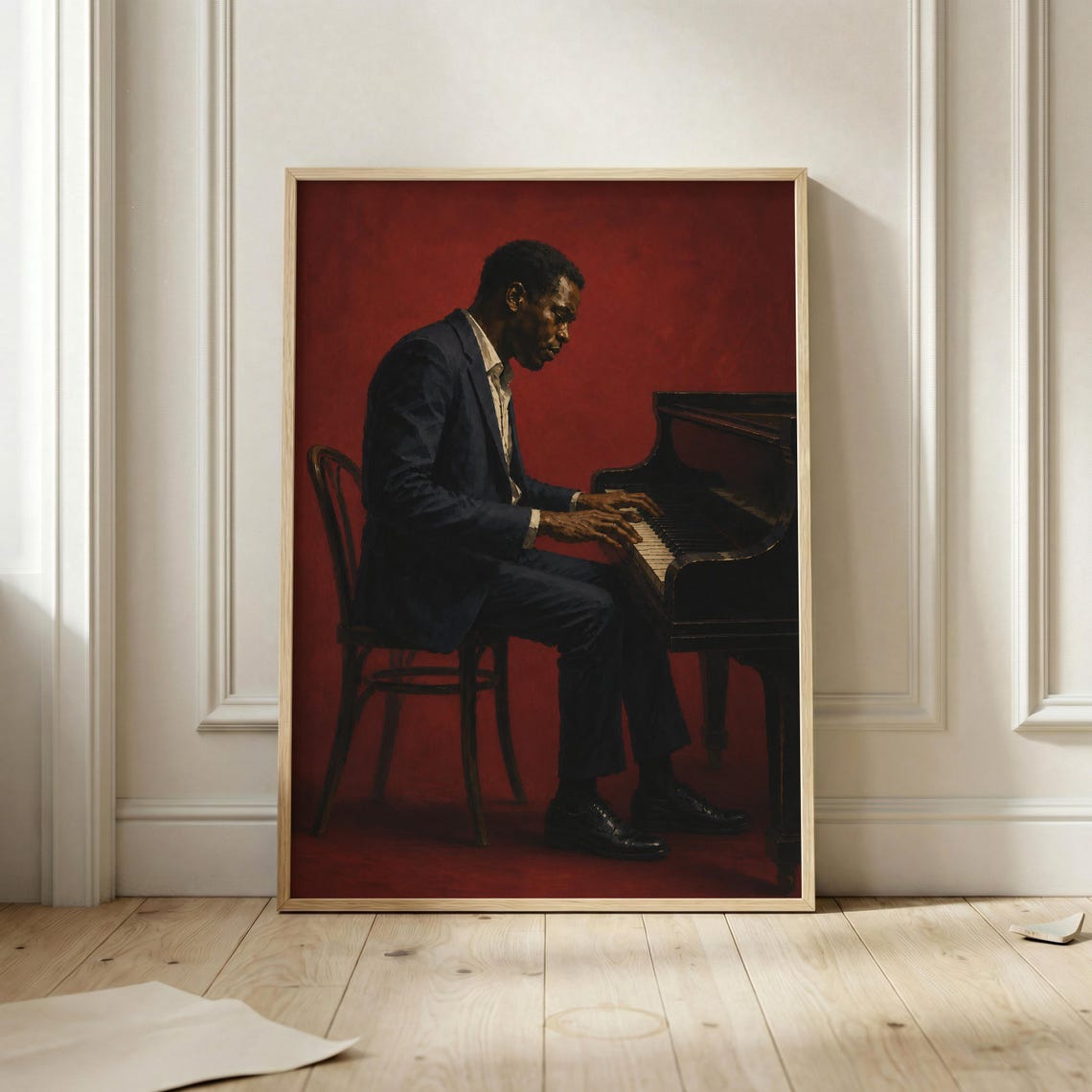 Jazz Pianist Red Grand Piano Moody Musician Portrait Art Poster