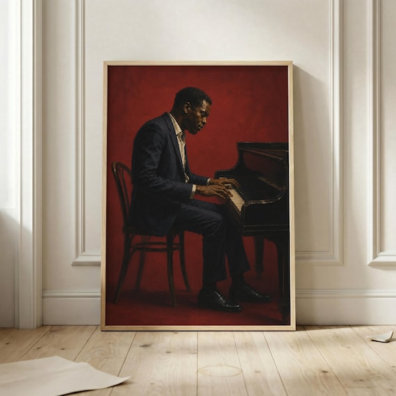 Jazz Pianist Red Grand Piano Moody Musician Portrait Art Poster