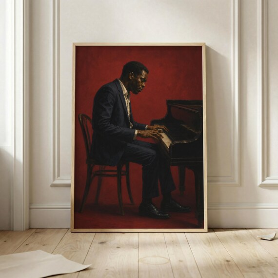 Jazz Pianist Wall Art Print Moody Musician Poster Vintage Decor Piano Player Artwork Music Room Lover Gift