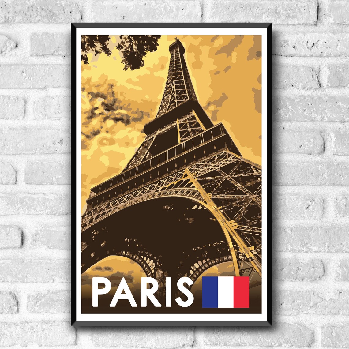 Paris Eiffel Tower Vintage Travel Poster Golden Sunset France Art - Image 3