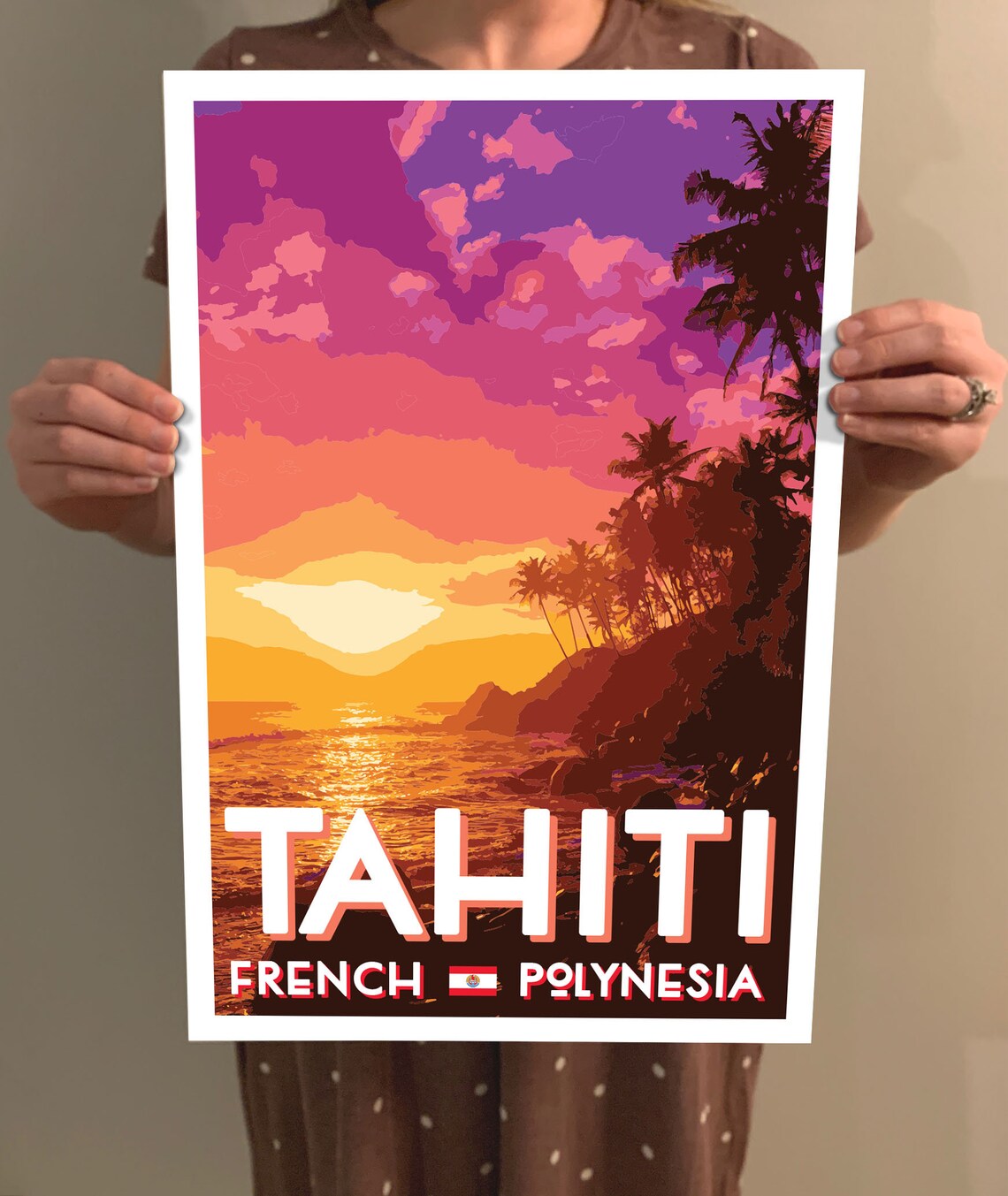 Tahiti Vintage Style Travel Poster, French Polynesia - Image 2
