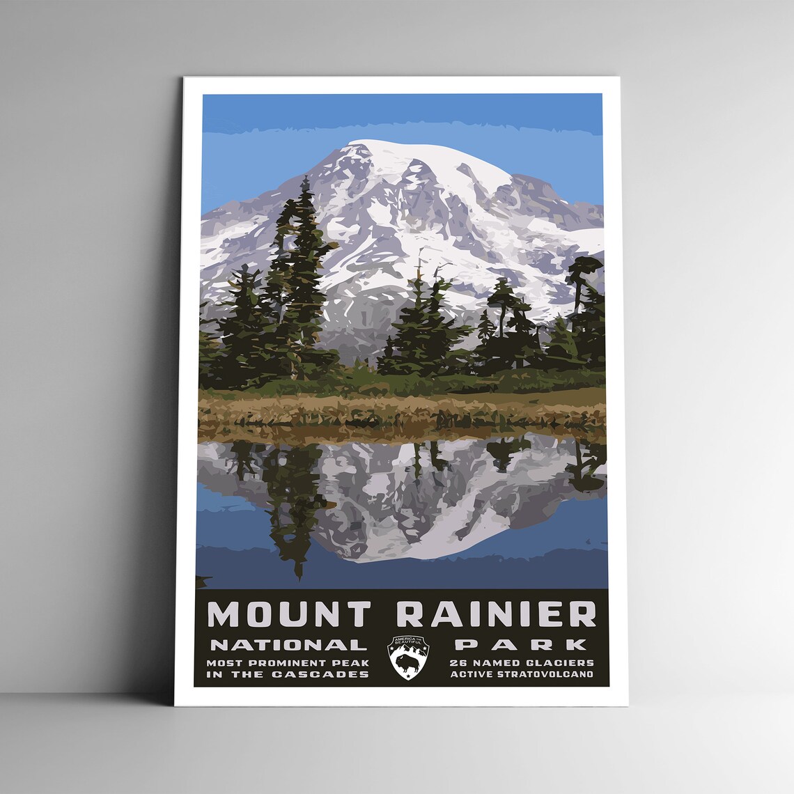Mount Rainier National Park Vintage Style Travel Poster