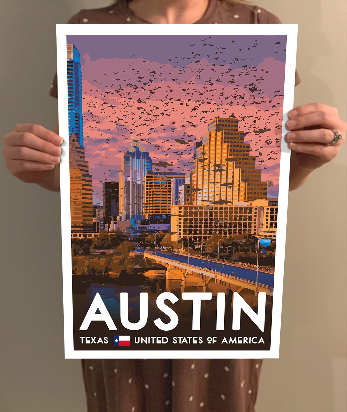 Austin Texas Vintage Style Travel Poster, Retro Art Print - Image 2