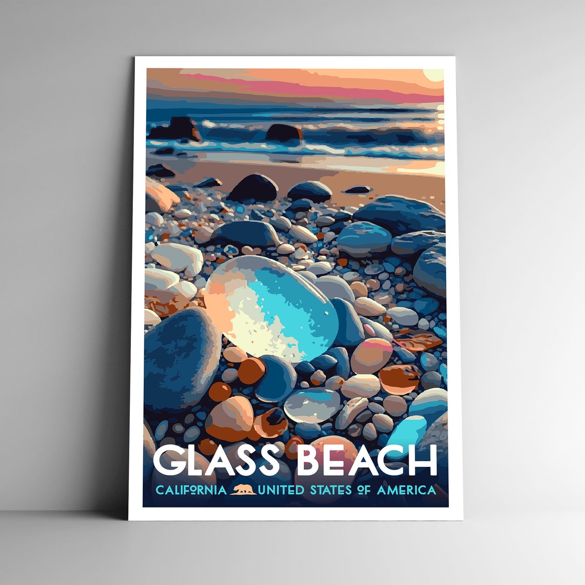 Glass Beach California Vintage Style Travel Poster 8x10 12x18 18x24 24x36 4x6 Postcard Wpa Style United States Usa Art Print Bragg