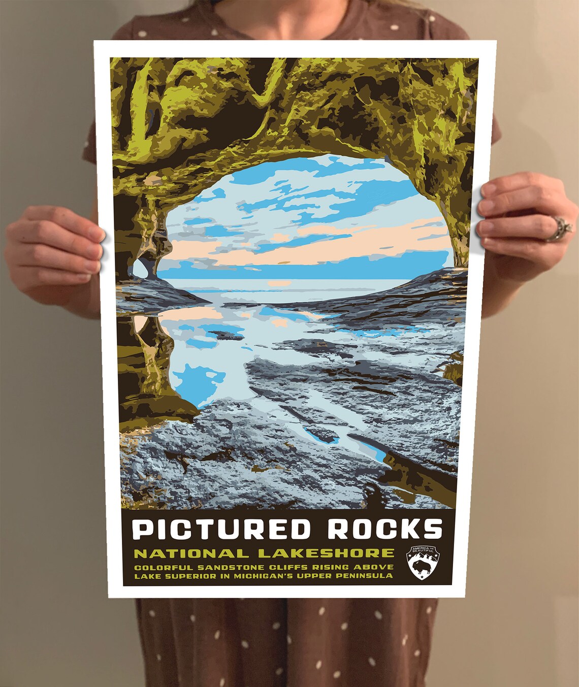Pictured Rocks Vintage Style Travel Poster - Image 2