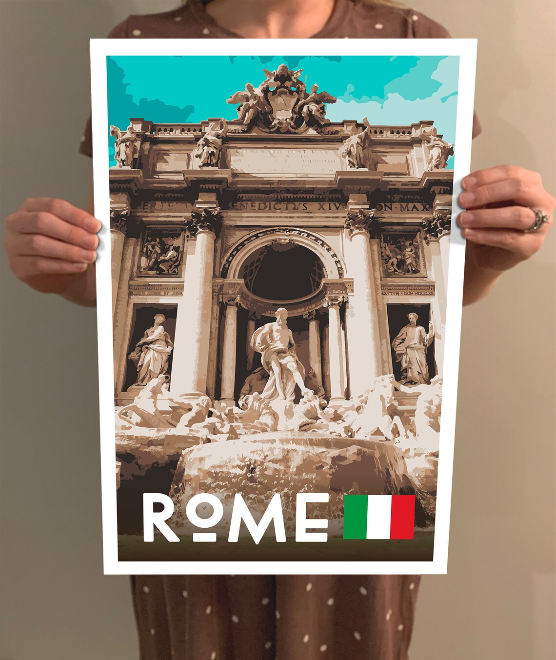 Rome Italy Trevi Fountain Landmark Bold Vintage Style Travel Poster - Image 2