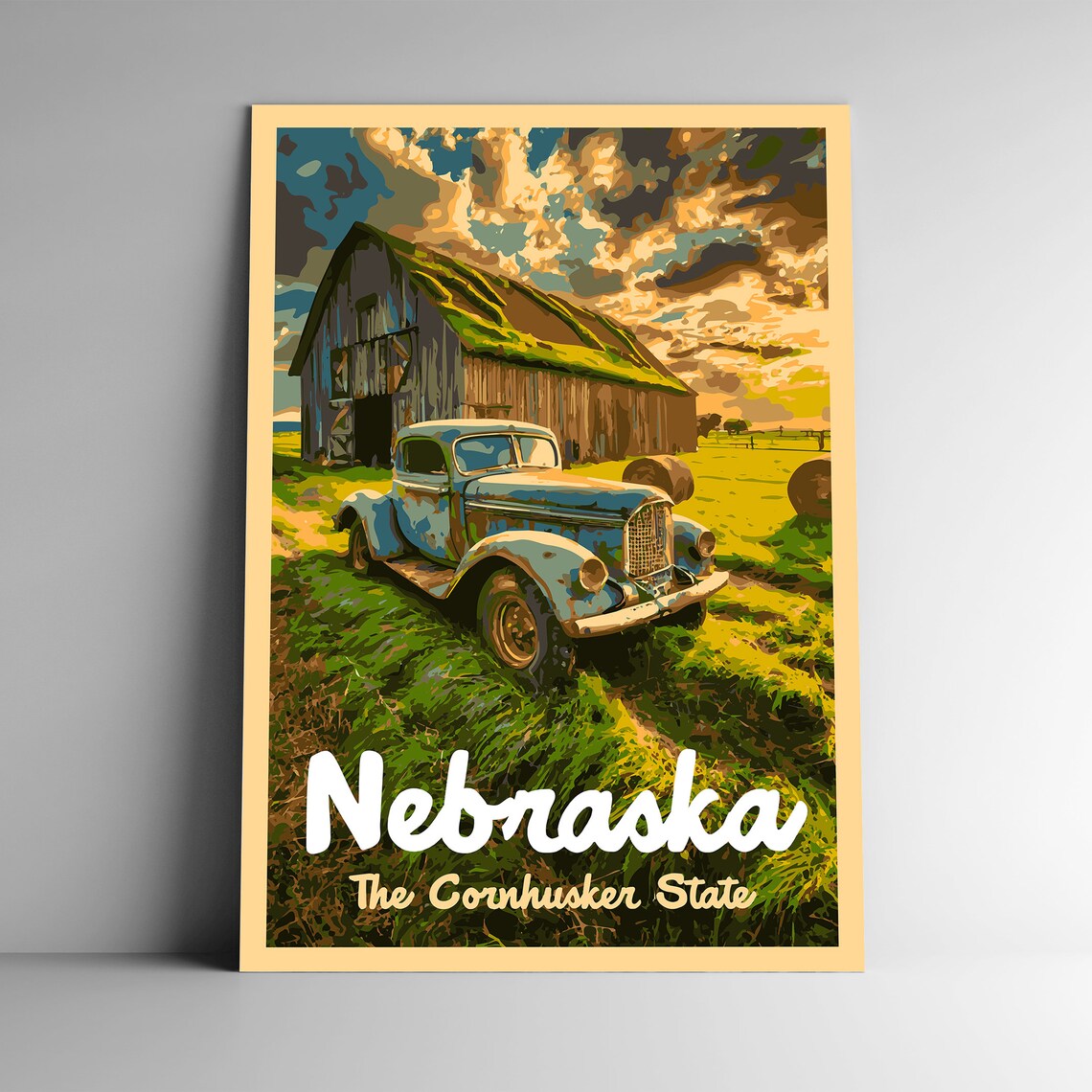 Nebraska The Cornhusker State Vintage Travel Poster
