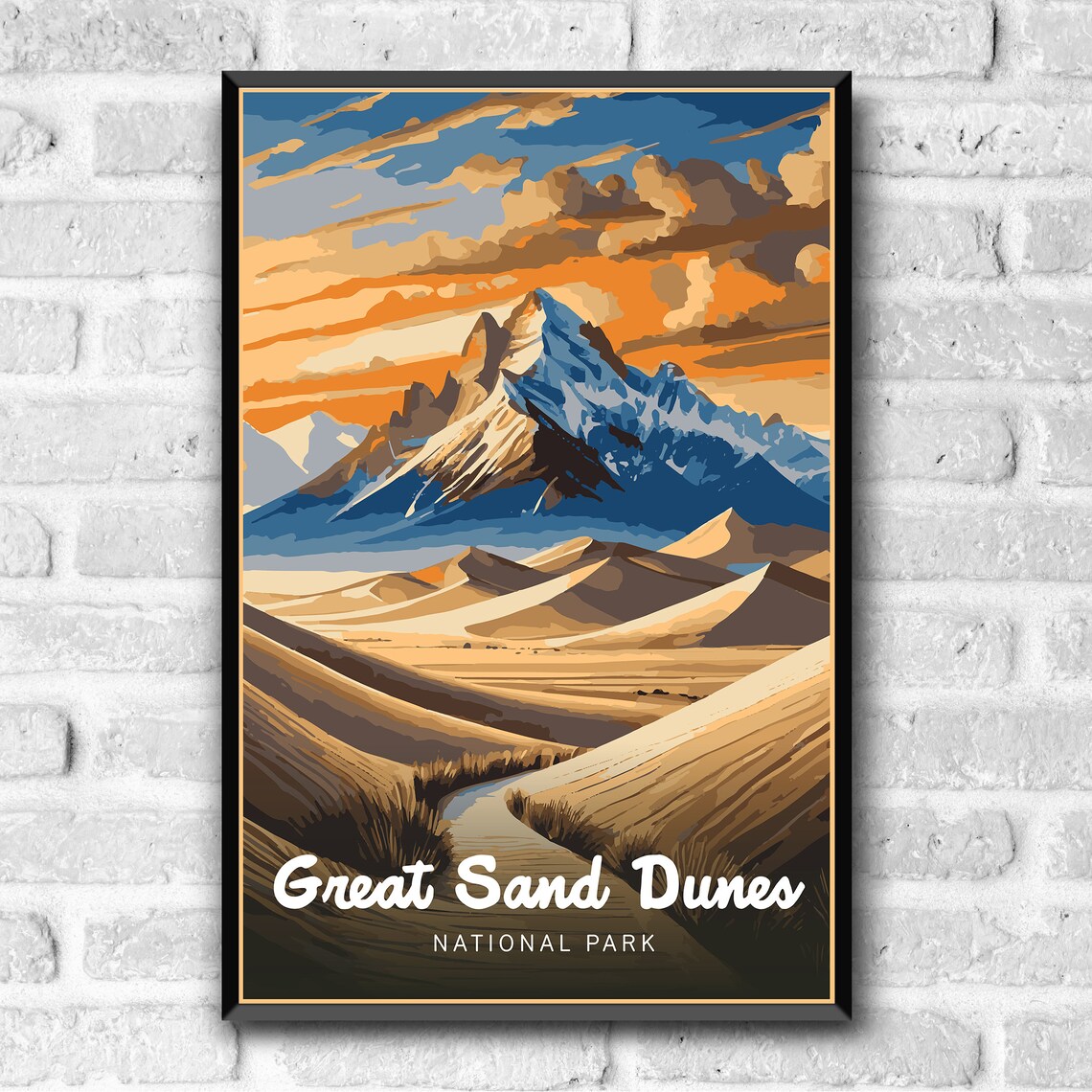 Great Sand Dunes National Park Vintage Travel Sunset Desert Poster - Image 3