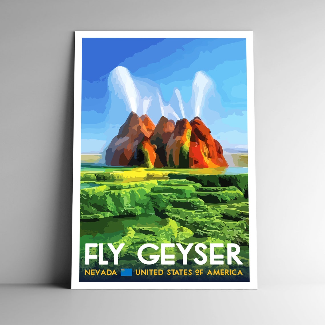 Fly Geyser Vintage Style Travel Poster 8x10 12x18 18x24 24x36 4x6 Postcard Wpa Style Nevada United States Usa Art Print