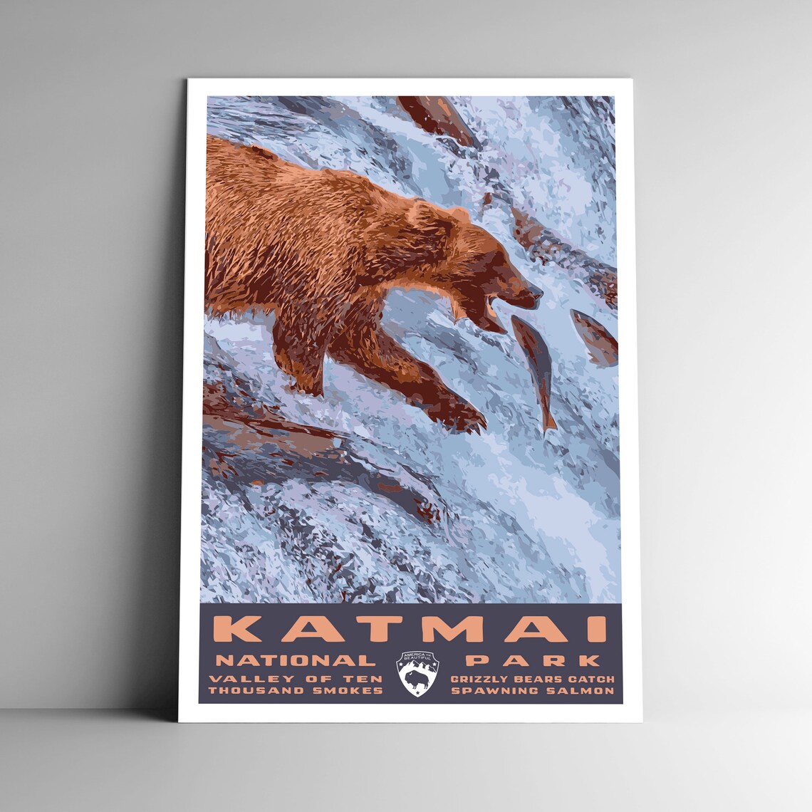 Katmai National Park Vintage Travel Poster, Alaska