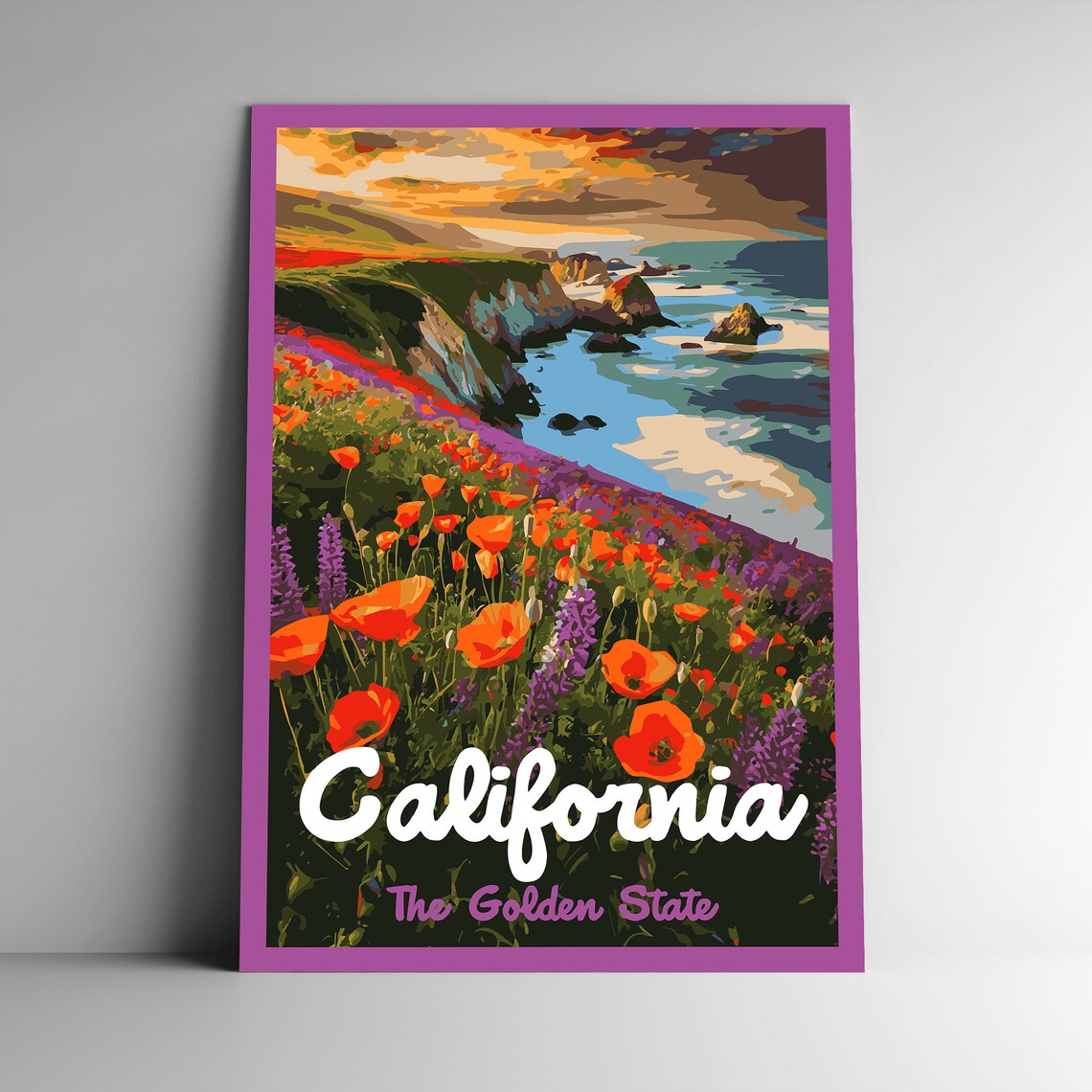 California The Golden State Vintage Travel Poster