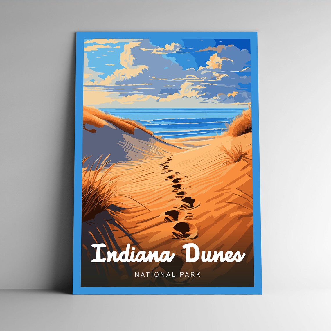 Indiana Dunes Vintage Style Travel Poster, Lake Michigan