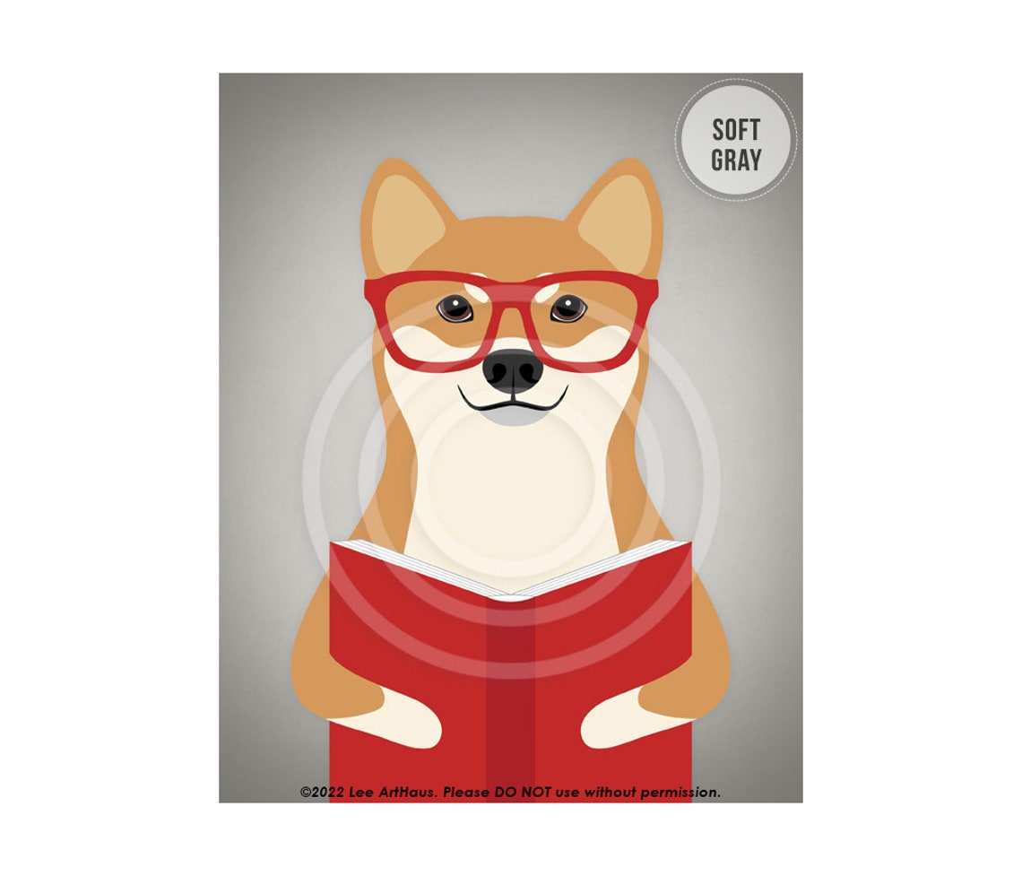 Red Shiba Inu Wearing Red Glasses Reading a Book Funny Poster - Image 3