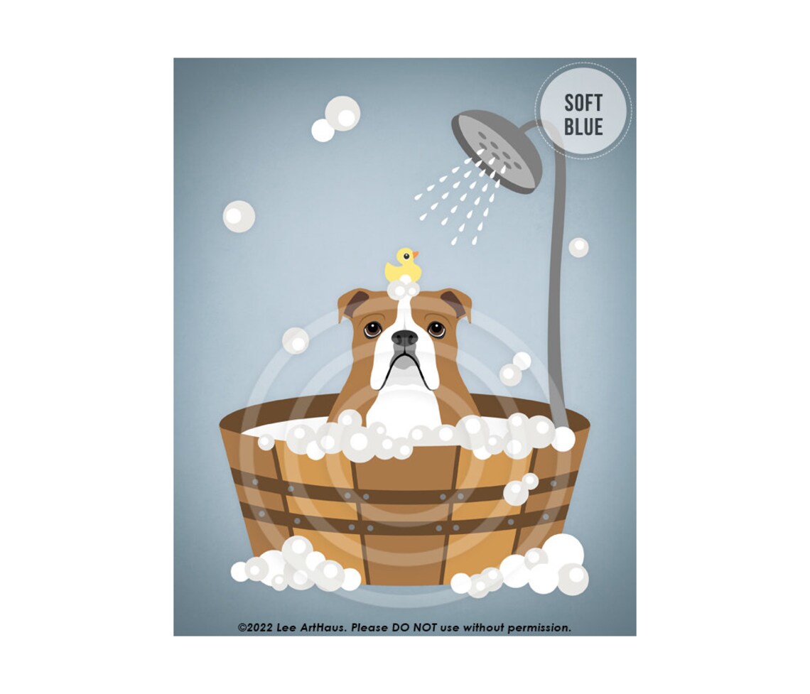 102dp Dog Print English Bulldog In Bubble Bath Wall Art Bathroom Decor British Bulldog Print Bath Art Print Bulldog Art Dog Art - Image 2