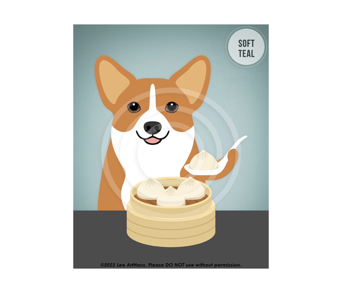 Corgi Eating Soup Dumplings With Chopsticks Funny Dog Art Poster - Image 4
