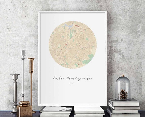Belo Horizonte Brazil Map Poster Wall Decor Design Modern Minimal Nordic Travel Bedroom Home Art Vintage Retro Dorm Nursery Housewarming