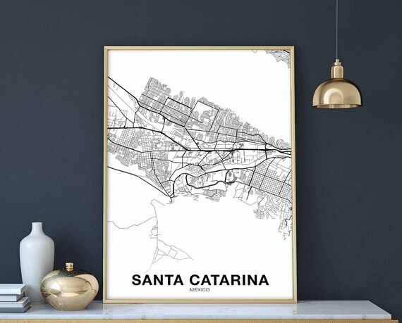 Santa Catarina Mexico Minimalist Black Line City Street Map Wall Poster