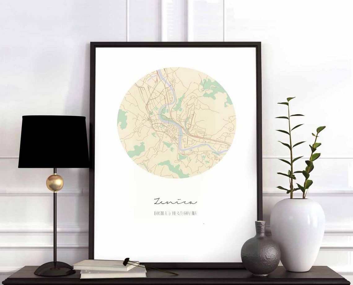 Zenica Bosnia Herzegovina Minimalist Circle Map Modern Wall Art
