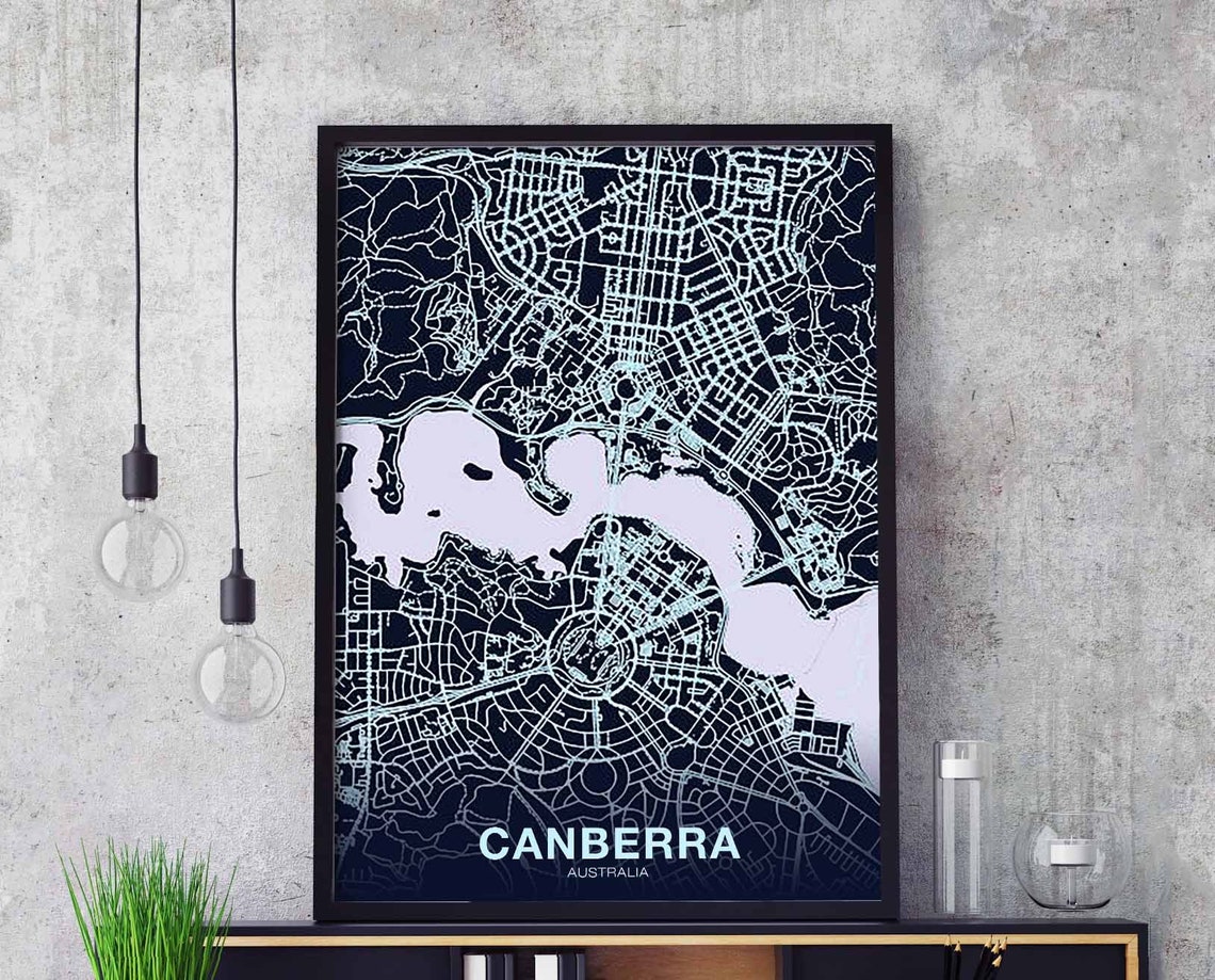 Canberra Australia Dark City Map Night Glowing Streets Poster
