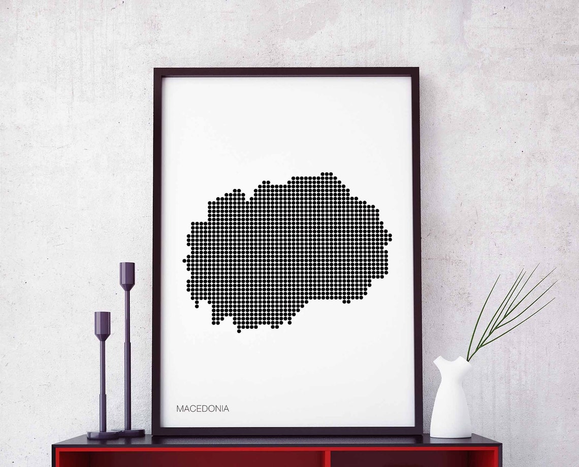 Macedonia Dotted Map Minimalist Black White Country Wall Poster