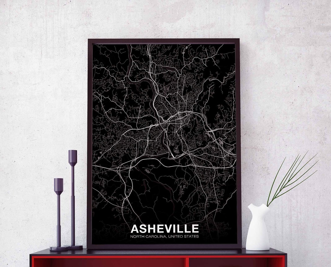 Asheville North Carolina Black and White City Map Street Art Poster