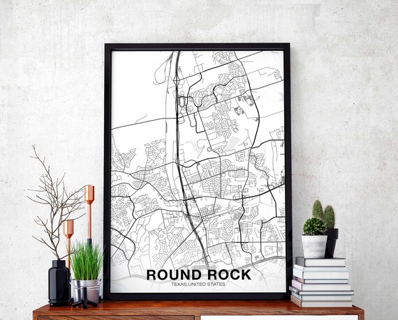 Round Rock Texas Tx Usa Map Poster Black White Hometown City Print Modern Home Decor Office Decoration Wall Art Dorm Bedroom Gift
