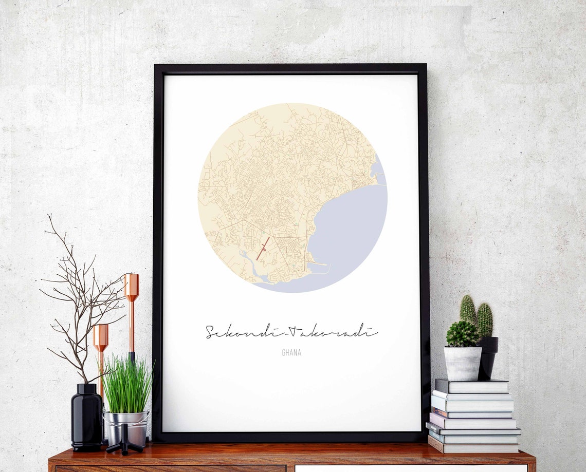 Sekondi-Takoradi Ghana Circle Map Minimalist Hometown Wall Art