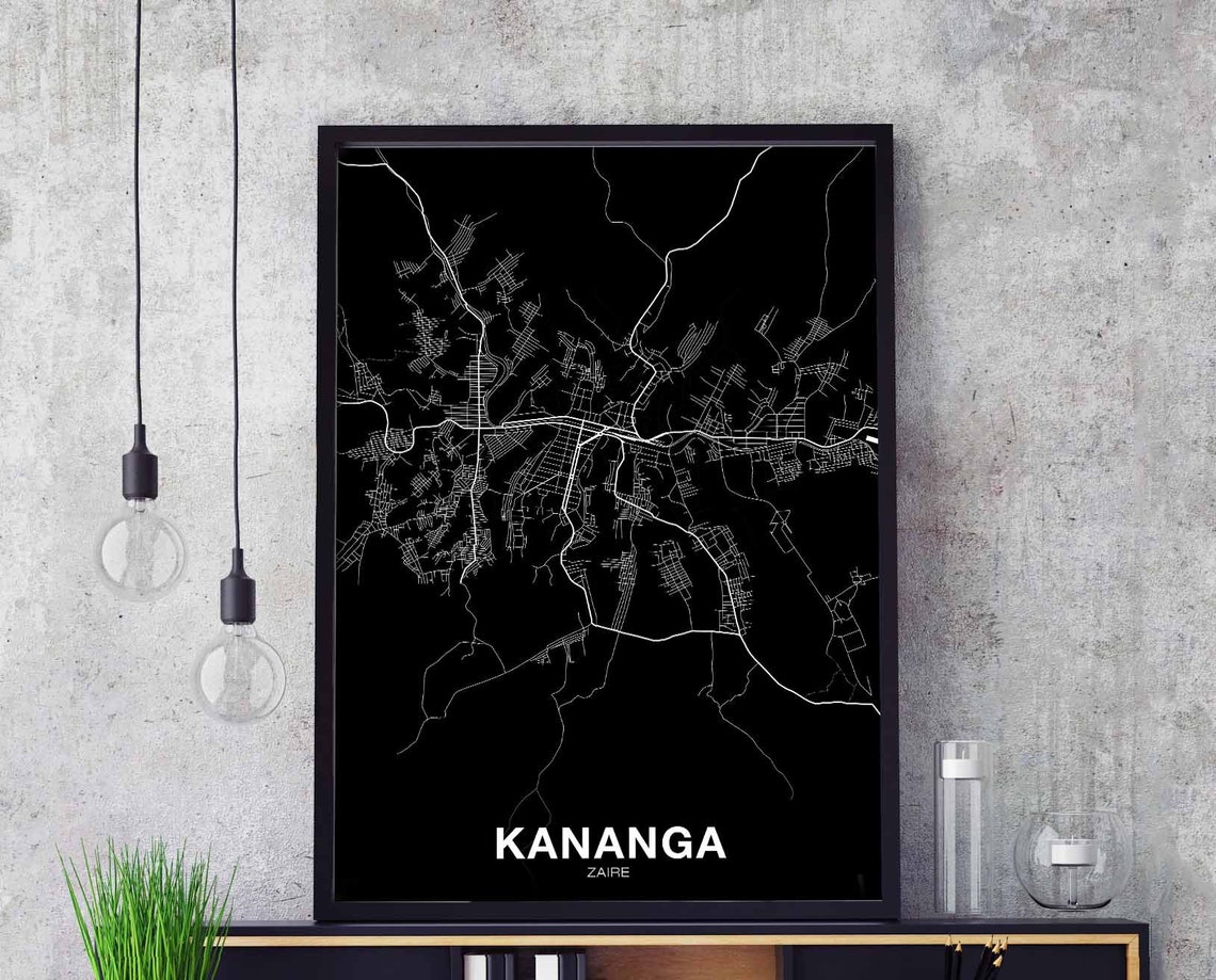 Kananga Zaire City Street Map Black Minimalist Hometown Poster