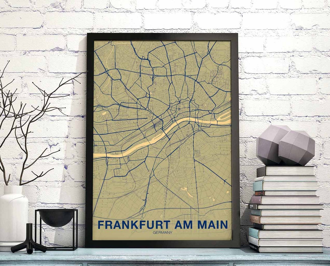 Frankfurt Am Main Germany Olive Vintage City Street Map Poster