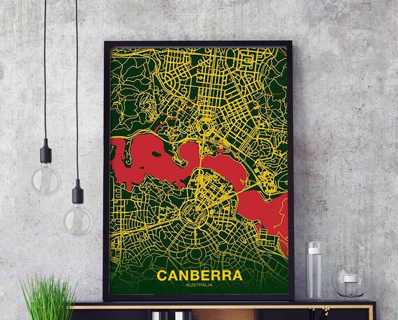 Canaberra Australia Map Poster Color Hometown City Print Modern Home Decor Office Decoration Wall Art Dorm Bedroom Gift