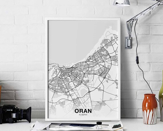 Oran Algeria Map Poster Black White Hometown City Print Modern Home Decor Office Decoration Wall Art Dorm Bedroom Gift
