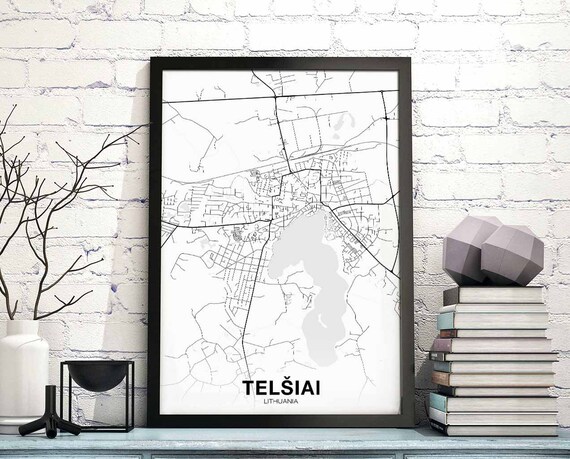 Telsiai Lithuania Map Poster Black White Hometown City Print Modern Home Decor Office Decoration Wall Art Dorm Bedroom Gift