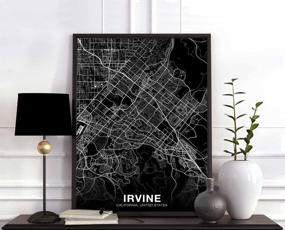 Irvine CA USA Map Poster, Modern Home Decor